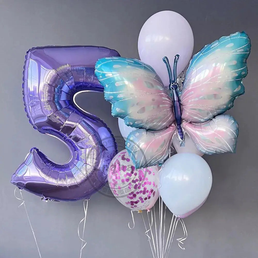 10pcs New Products Gradual Pink Butterfly Foil Balloon 40inch Purple Cream Digital Balloon Baby Shower Birthday Party Decoration - Baby World