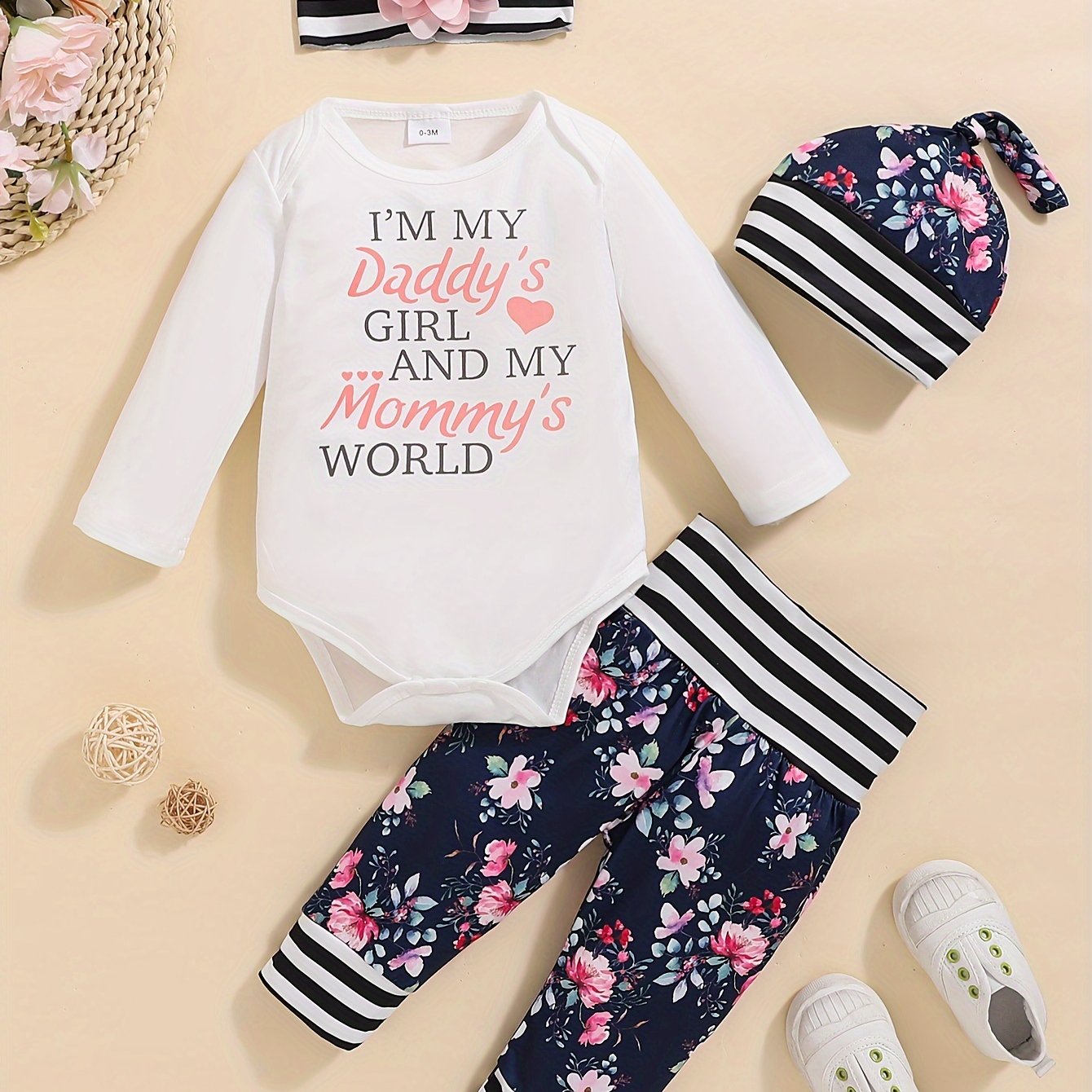 Girls Cute Letter Of Love Print Long Sleeve Bodysuit