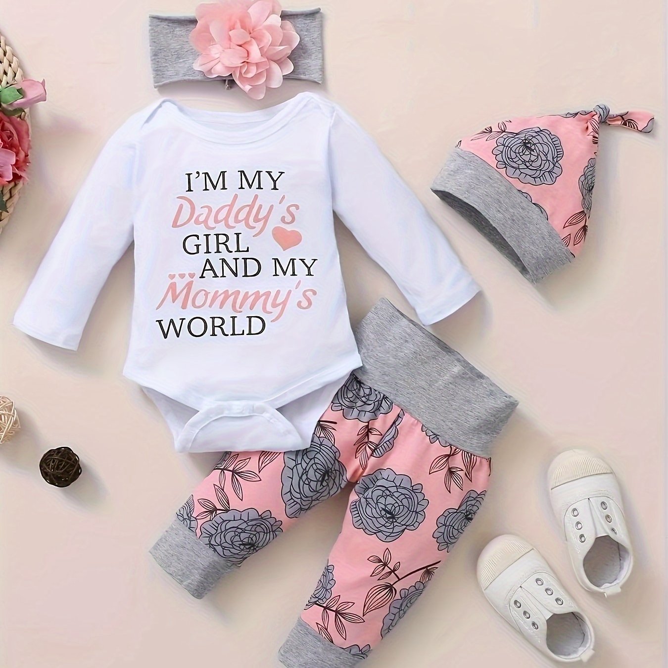 Girls Cute Letter Of Love Print Long Sleeve Bodysuit