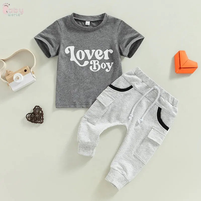 Boys Short Sleeve Monogram Print T-shirt Baby World
