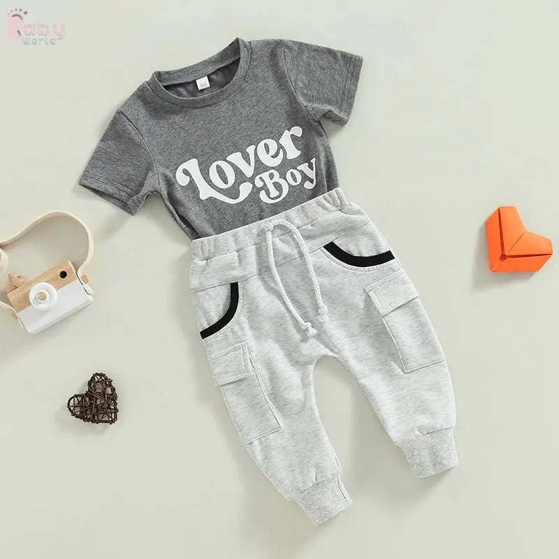 Boys Short Sleeve Monogram Print T-shirt Baby World