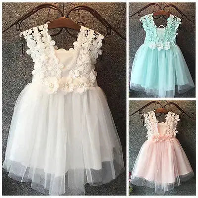 Citgeett Summer Fashion Kids Baby Girls Princess Lace Tulle Flower Tutu Backless Gown Formal Party Dress Clothes 2-7Y Baby World