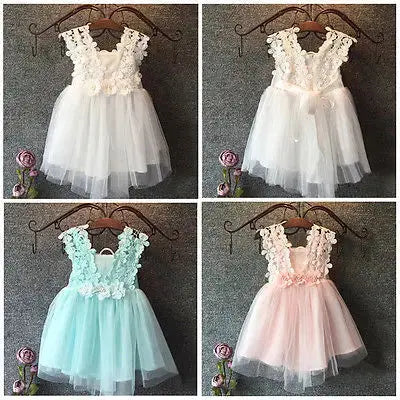 Citgeett Summer Fashion Kids Baby Girls Princess Lace Tulle Flower Tutu Backless Gown Formal Party Dress Clothes 2-7Y Baby World