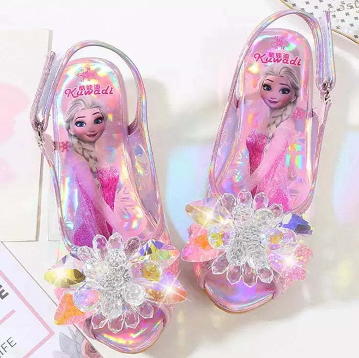 Girls Party Shoes Princess Sandals Leather Glitter Crystals Rhinestones Knot Kids Shoes Elsa Sandals Children gift - Baby World
