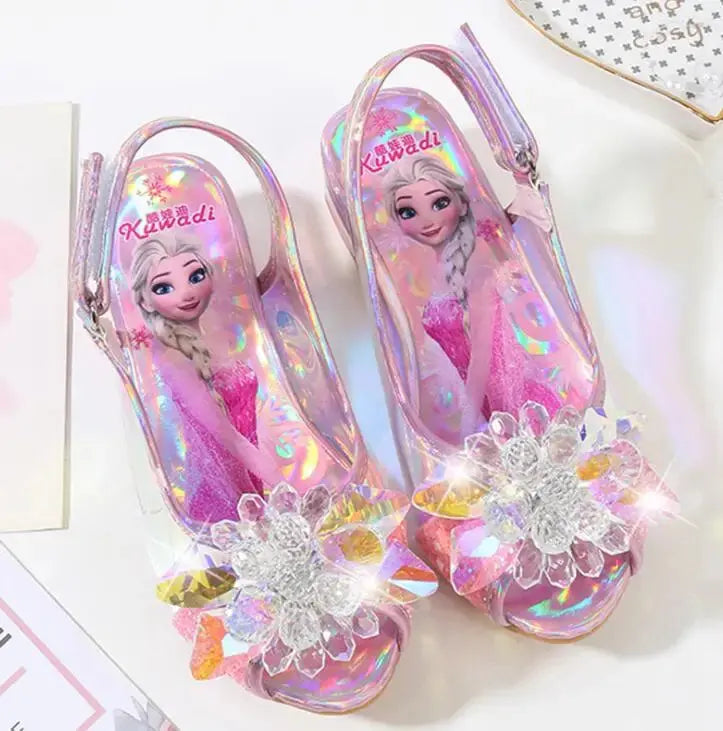 Girls Party Shoes Princess Sandals Leather Glitter Crystals Rhinestones Knot Kids Shoes Elsa Sandals Children gift - Baby World