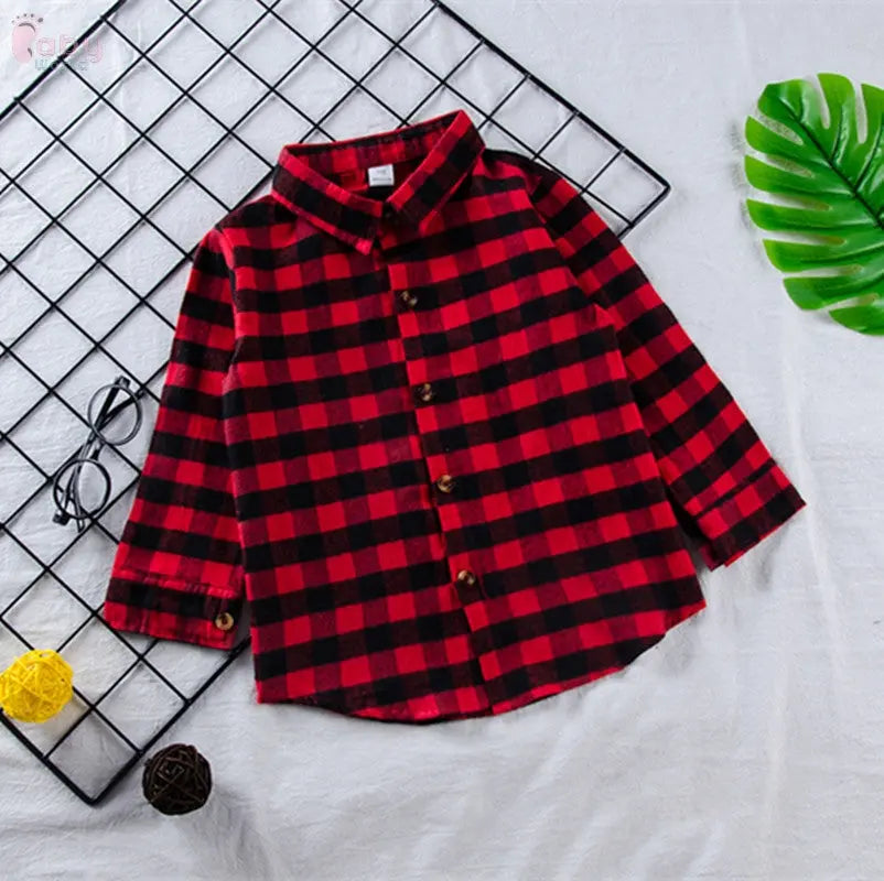 Girls red plaid letter print shirt Baby World