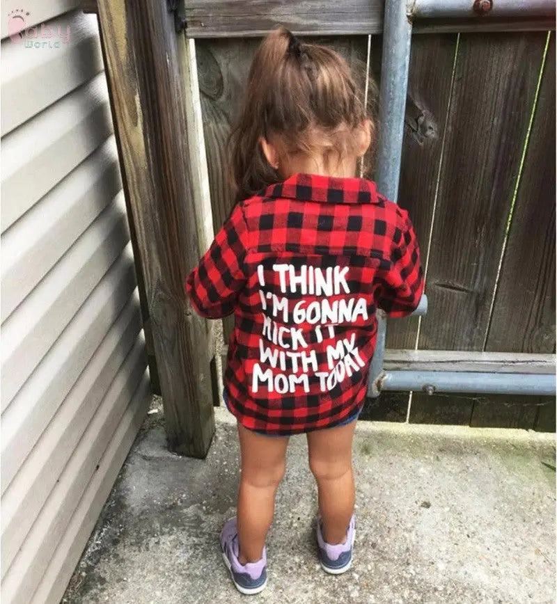 Girls red plaid letter print shirt Baby World