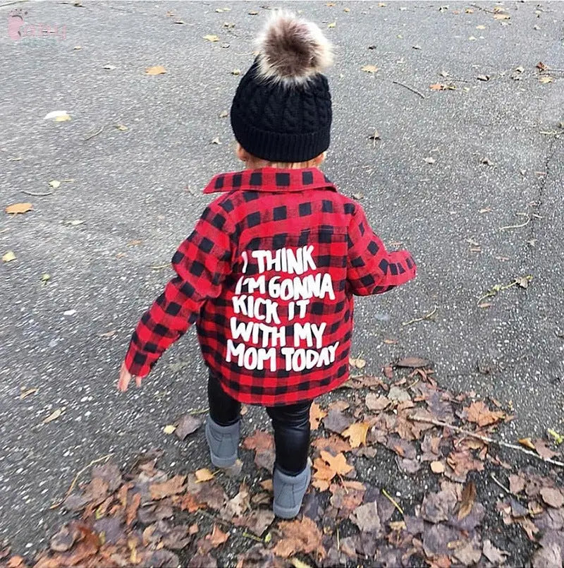 Girls red plaid letter print shirt Baby World