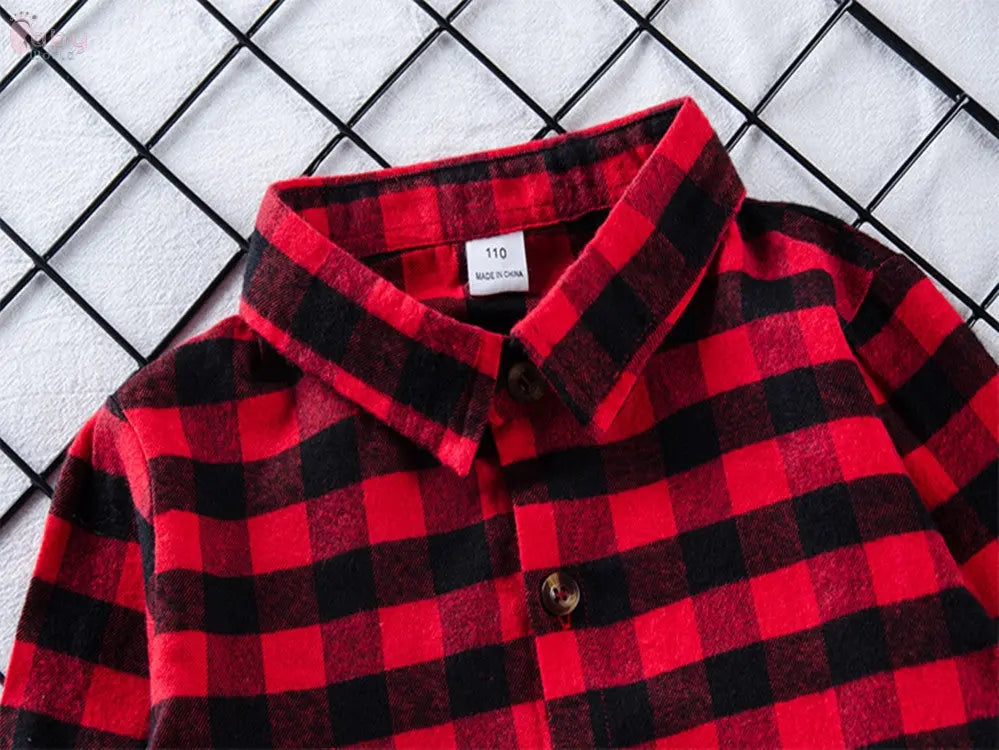 Girls red plaid letter print shirt Baby World