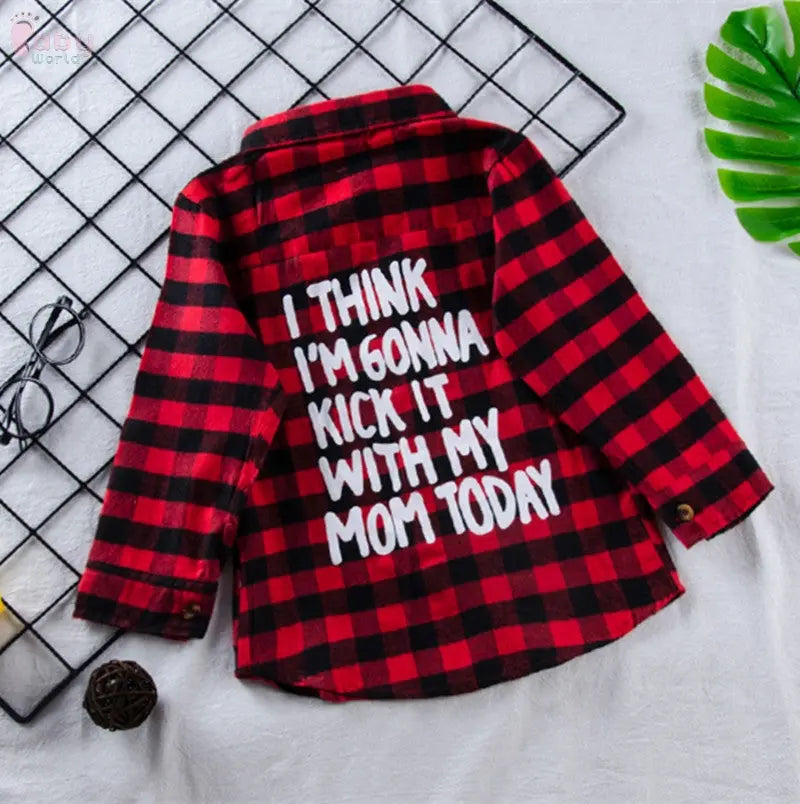 Girls red plaid letter print shirt Baby World