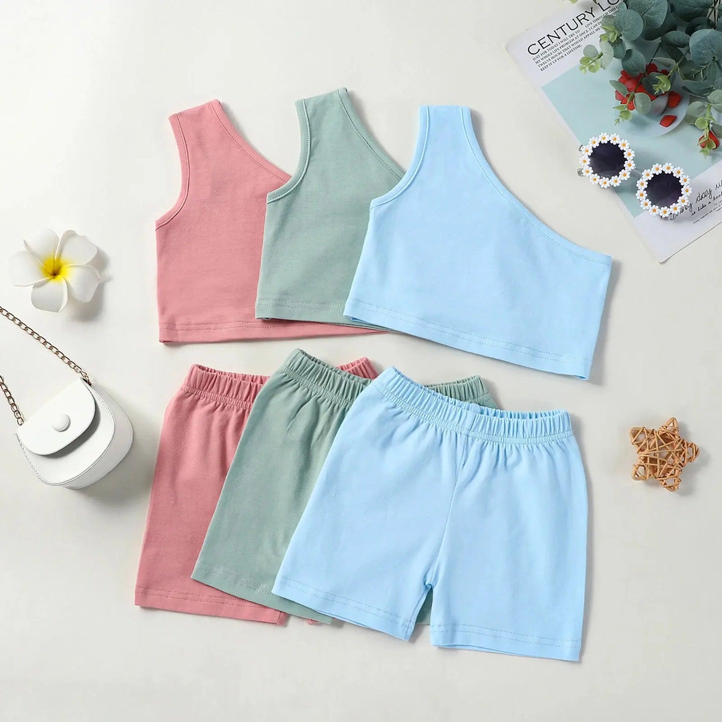 Lioraitiin 2Pcs One Shoulder Sleeveless Baby Tank Tops Shorts Set - Baby World