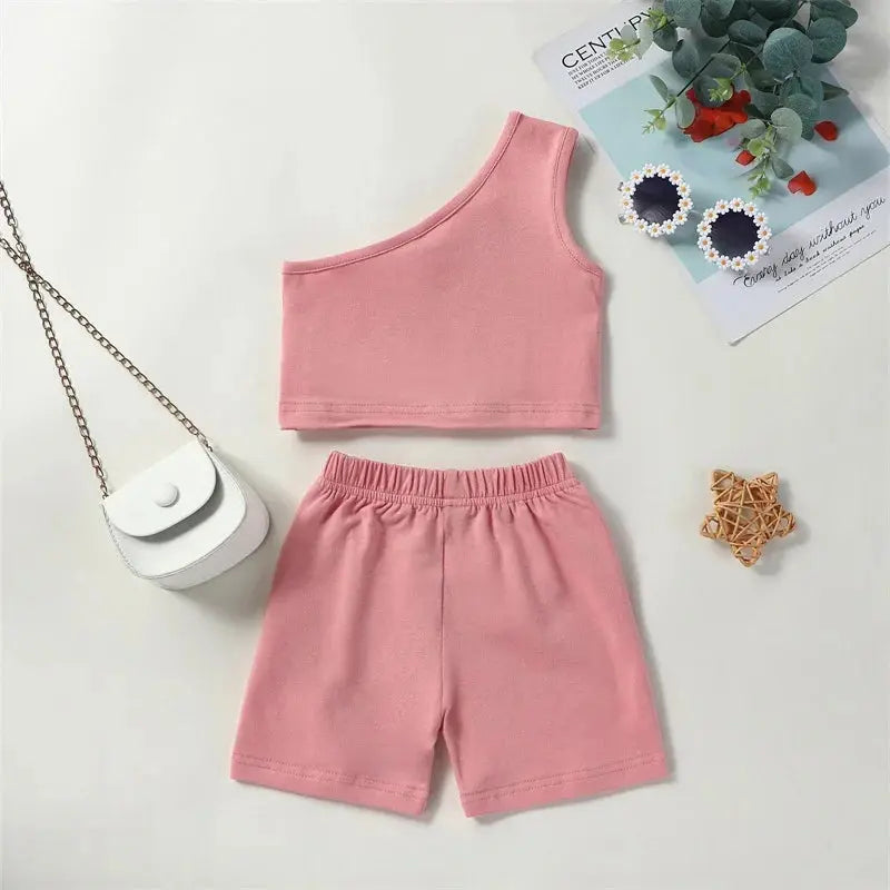Lioraitiin 2Pcs One Shoulder Sleeveless Baby Tank Tops Shorts Set - Baby World
