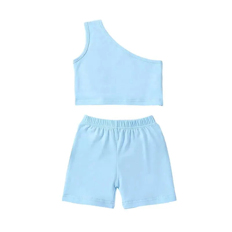 Lioraitiin 2Pcs One Shoulder Sleeveless Baby Tank Tops Shorts Set - Baby World