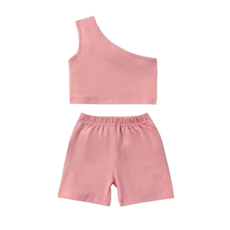 Lioraitiin 2Pcs One Shoulder Sleeveless Baby Tank Tops Shorts Set - Baby World