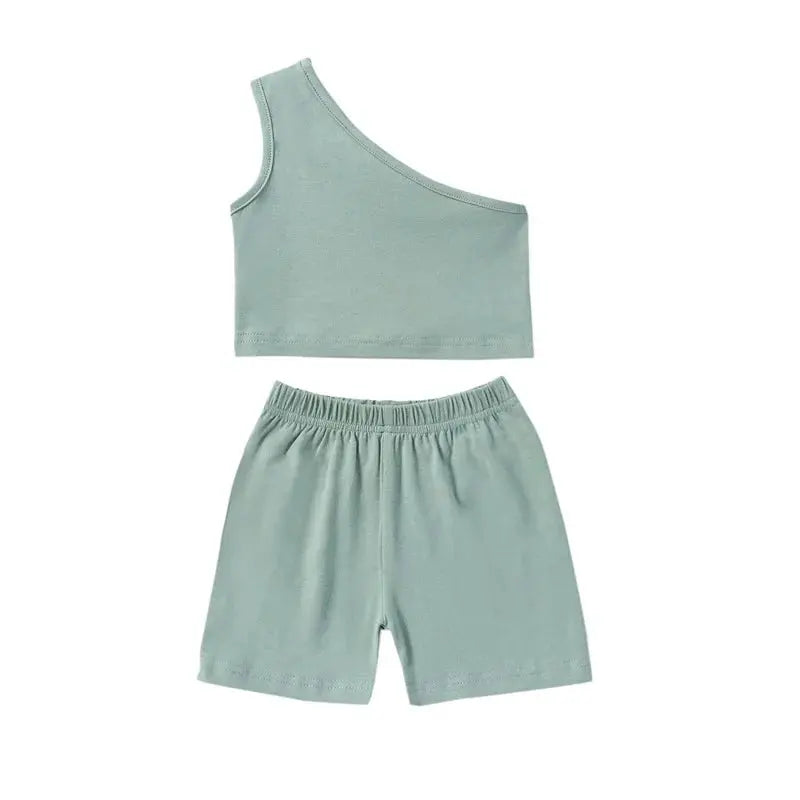 Lioraitiin 2Pcs One Shoulder Sleeveless Baby Tank Tops Shorts Set - Baby World
