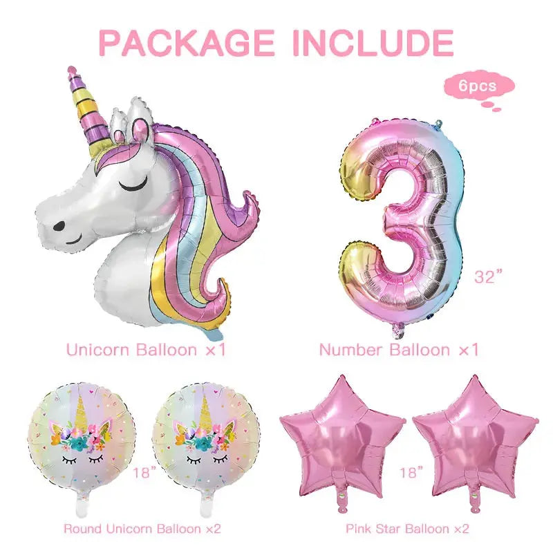 Rainbow Unicorn Balloon 32 inch Number Foil Balloons - Baby World