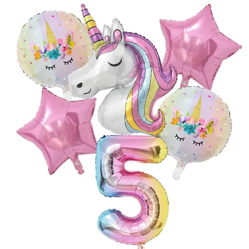 Rainbow Unicorn Balloon 32 inch Number Foil Balloons - Baby World