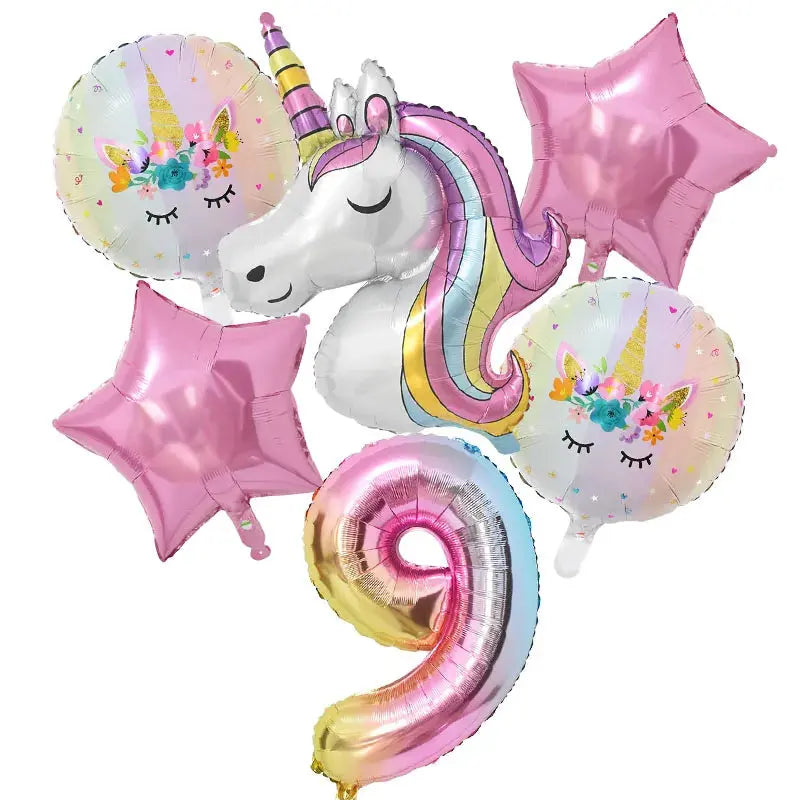 Rainbow Unicorn Balloon 32 inch Number Foil Balloons - Baby World