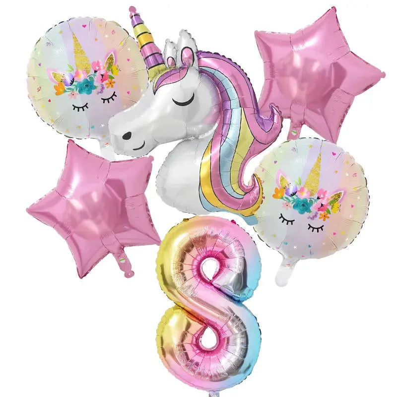 Rainbow Unicorn Balloon 32 inch Number Foil Balloons - Baby World