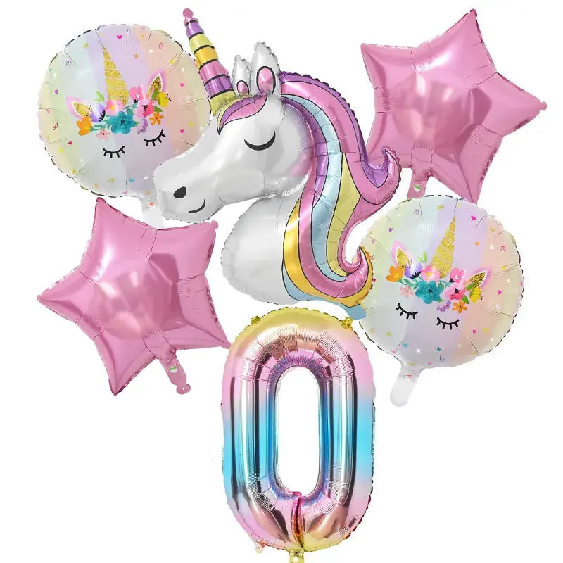 Rainbow Unicorn Balloon 32 inch Number Foil Balloons - Baby World