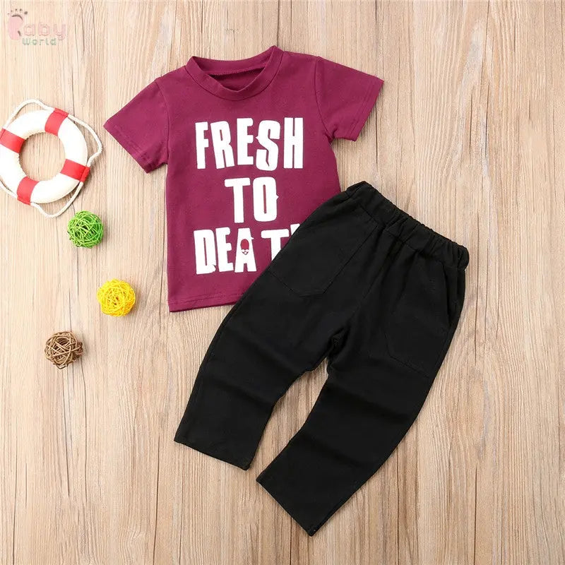 Summer Baby Boy Short Sleeve Top T-shirt Pants Trousers 1-6Y Baby World