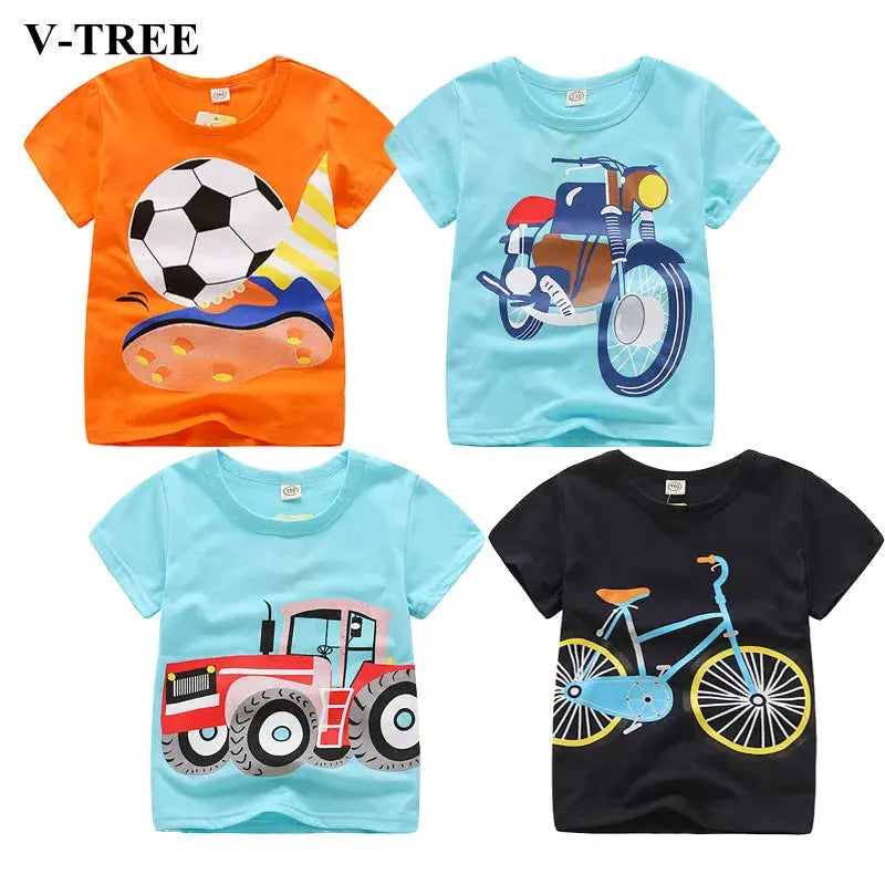 V-TREE Summer Baby Boys T Shirt Cartoon Car Print Cotton Tops Tees T Shirt For Boys Kids Children Outwear Clothes Tops 2-8 Year - Baby World