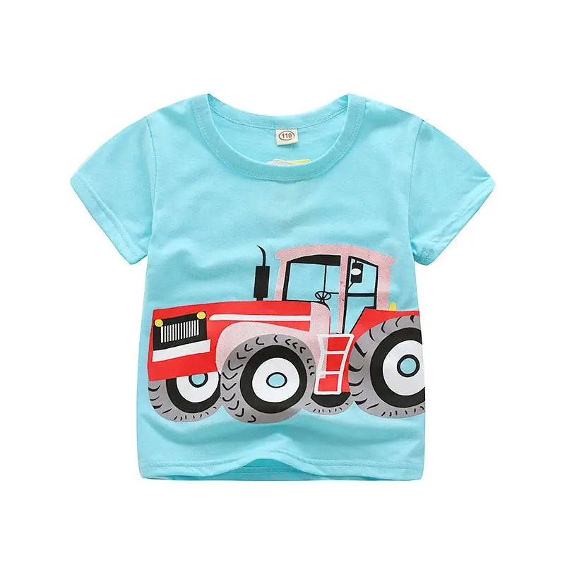 V-TREE Summer Baby Boys T Shirt Cartoon Car Print Cotton Tops Tees T Shirt For Boys Kids Children Outwear Clothes Tops 2-8 Year - Baby World