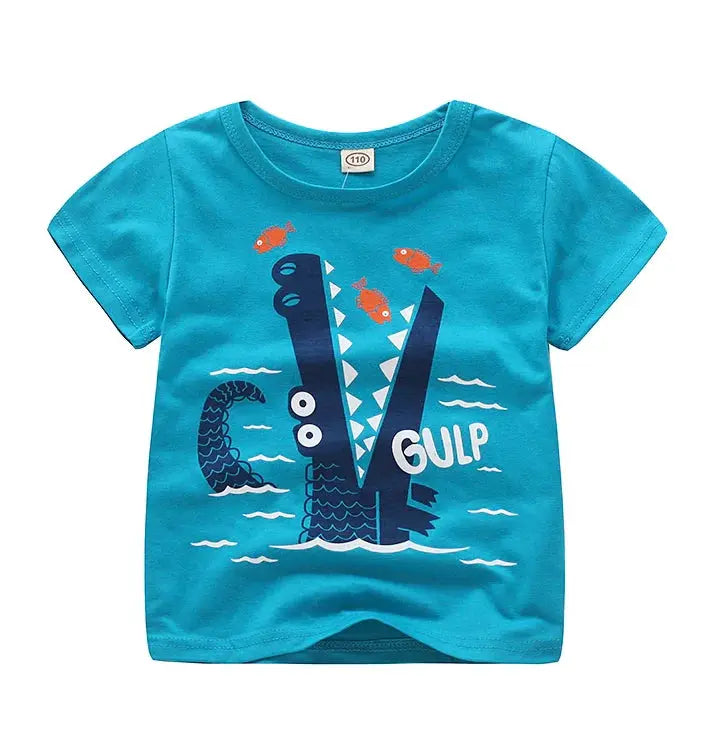 V-TREE Summer Baby Boys T Shirt Cartoon Car Print Cotton Tops Tees T Shirt For Boys Kids Children Outwear Clothes Tops 2-8 Year - Baby World