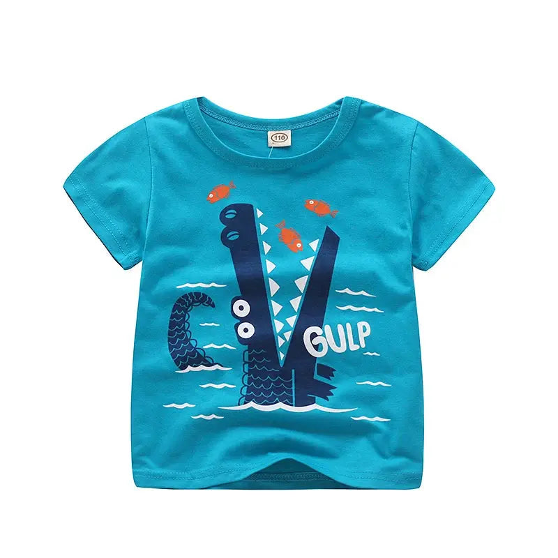 V-TREE Summer Baby Boys T Shirt Cartoon Car Print Cotton Tops Tees T Shirt For Boys Kids Children Outwear Clothes Tops 2-8 Year - Baby World