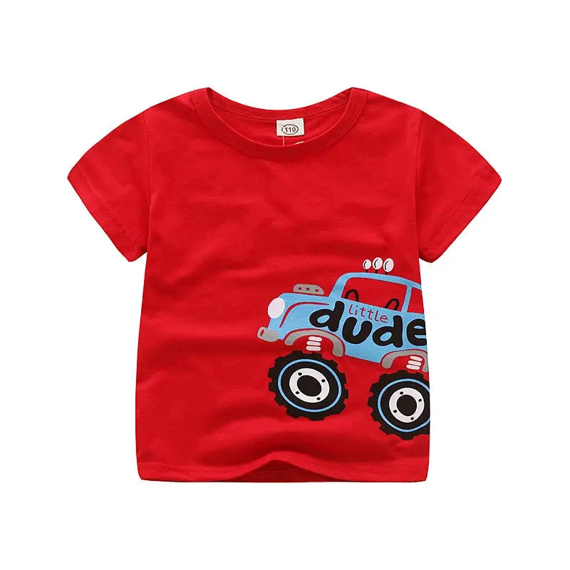 V-TREE Summer Baby Boys T Shirt Cartoon Car Print Cotton Tops Tees T Shirt For Boys Kids Children Outwear Clothes Tops 2-8 Year - Baby World