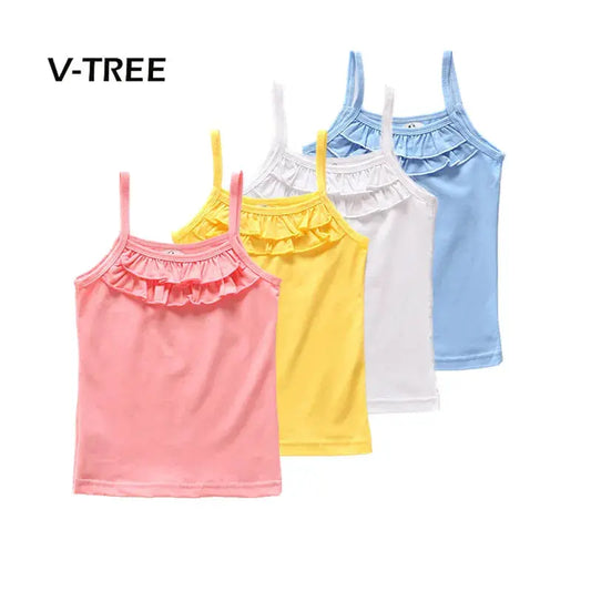 V-TREE Summer Girls T Shirt Cotton Sleeveless Garment T Shirt For Girls Tops Tees Outwear Baby Kids Clothes Designer - Baby World