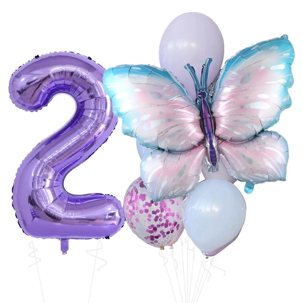 10pcs New Products Gradual Pink Butterfly Foil Balloon 40inch Purple Cream Digital Balloon Baby Shower Birthday Party Decoration - Baby World