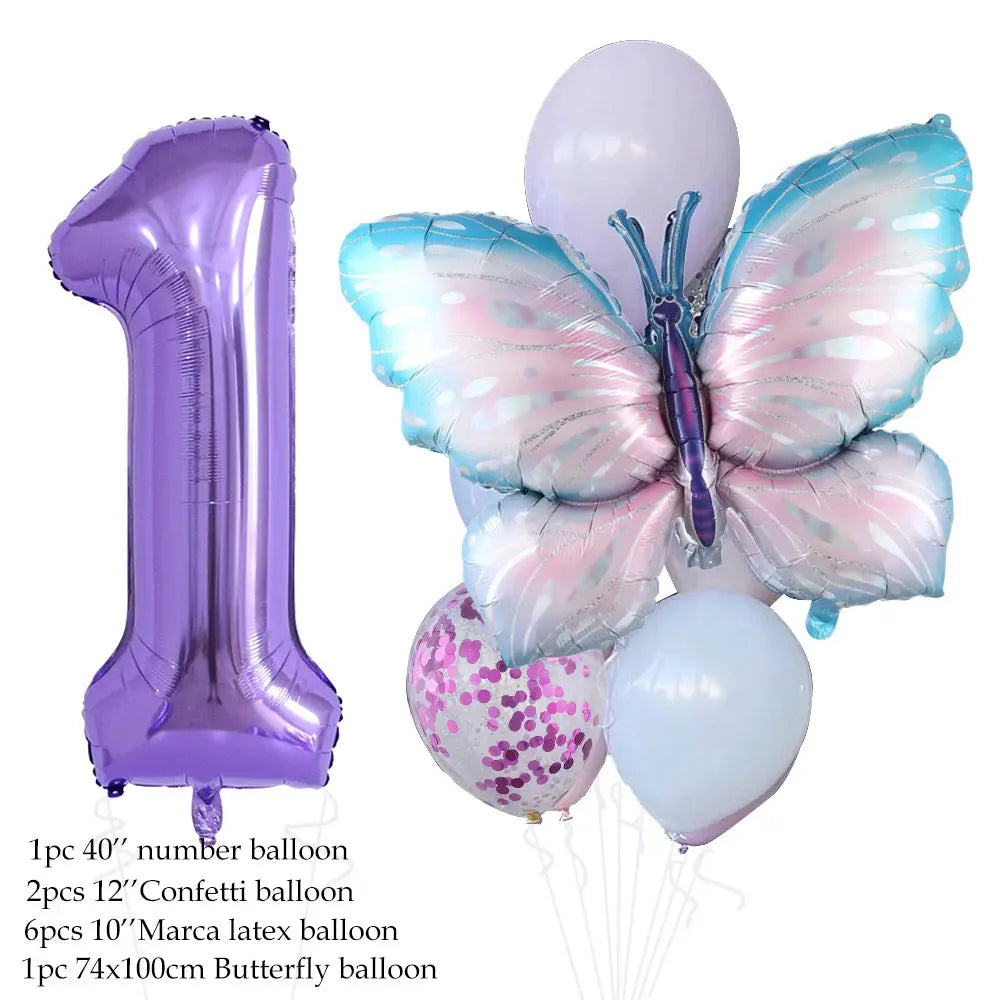 10pcs New Products Gradual Pink Butterfly Foil Balloon 40inch Purple Cream Digital Balloon Baby Shower Birthday Party Decoration - Baby World