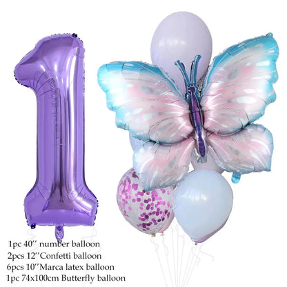 10pcs New Products Gradual Pink Butterfly Foil Balloon 40inch Purple Cream Digital Balloon Baby Shower Birthday Party Decoration - Baby World