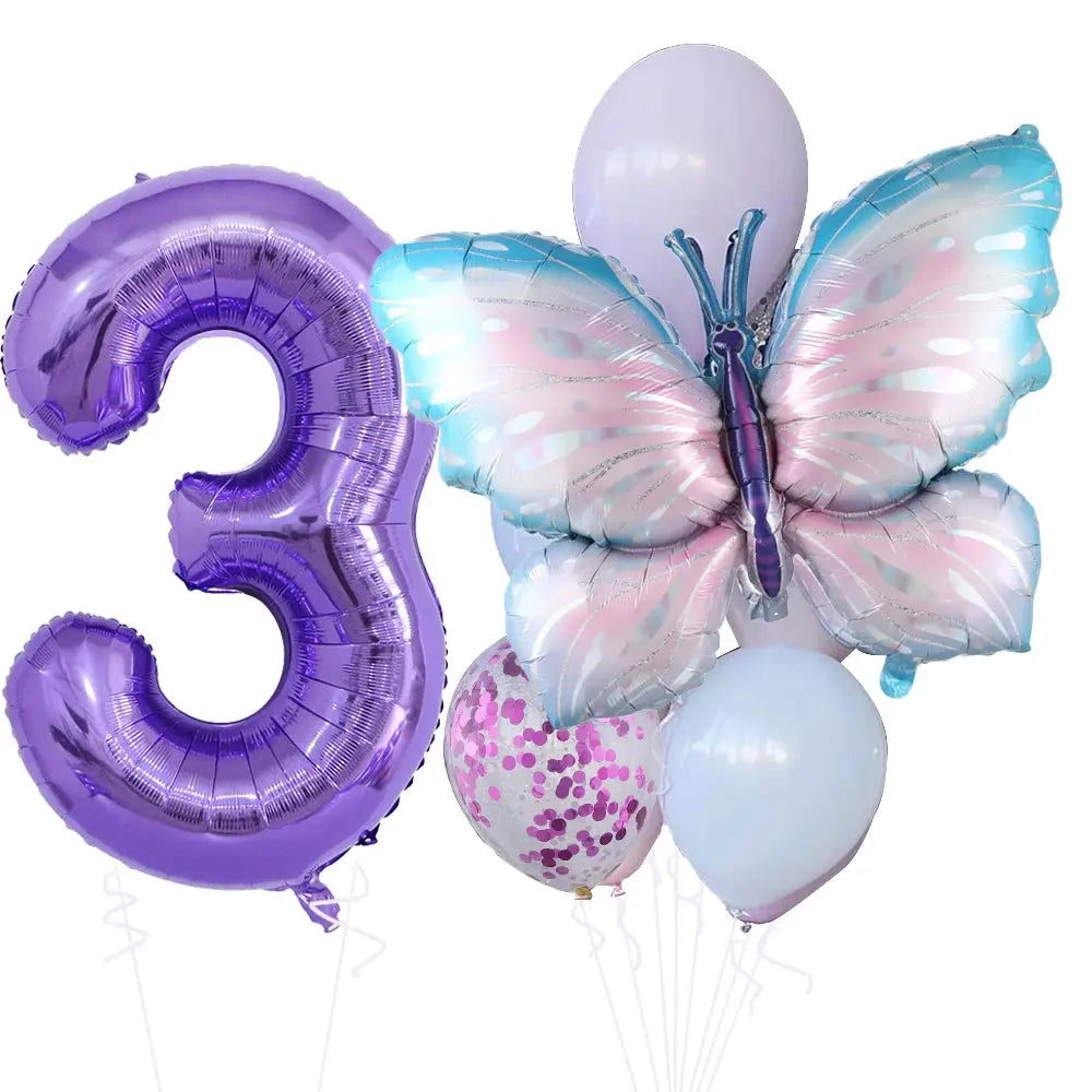 10pcs New Products Gradual Pink Butterfly Foil Balloon 40inch Purple Cream Digital Balloon Baby Shower Birthday Party Decoration - Baby World