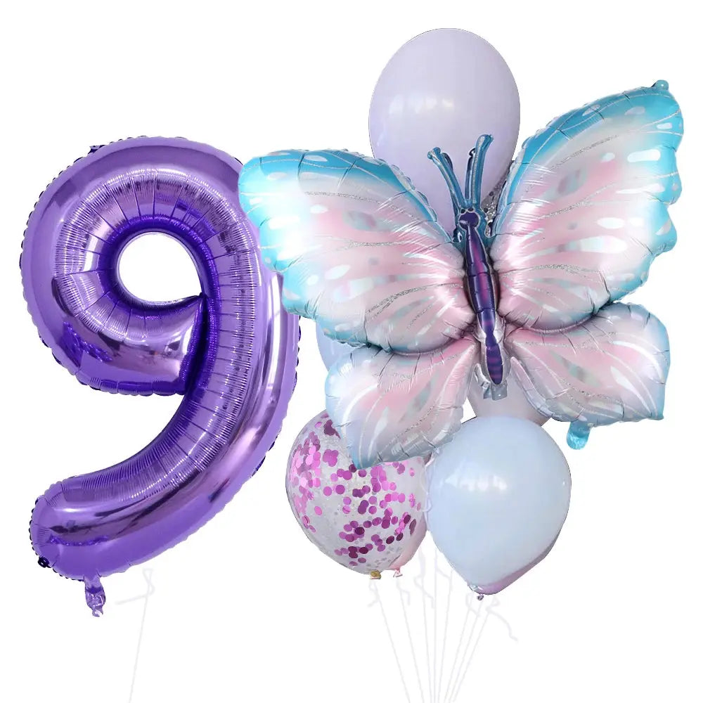 10pcs New Products Gradual Pink Butterfly Foil Balloon 40inch Purple Cream Digital Balloon Baby Shower Birthday Party Decoration - Baby World