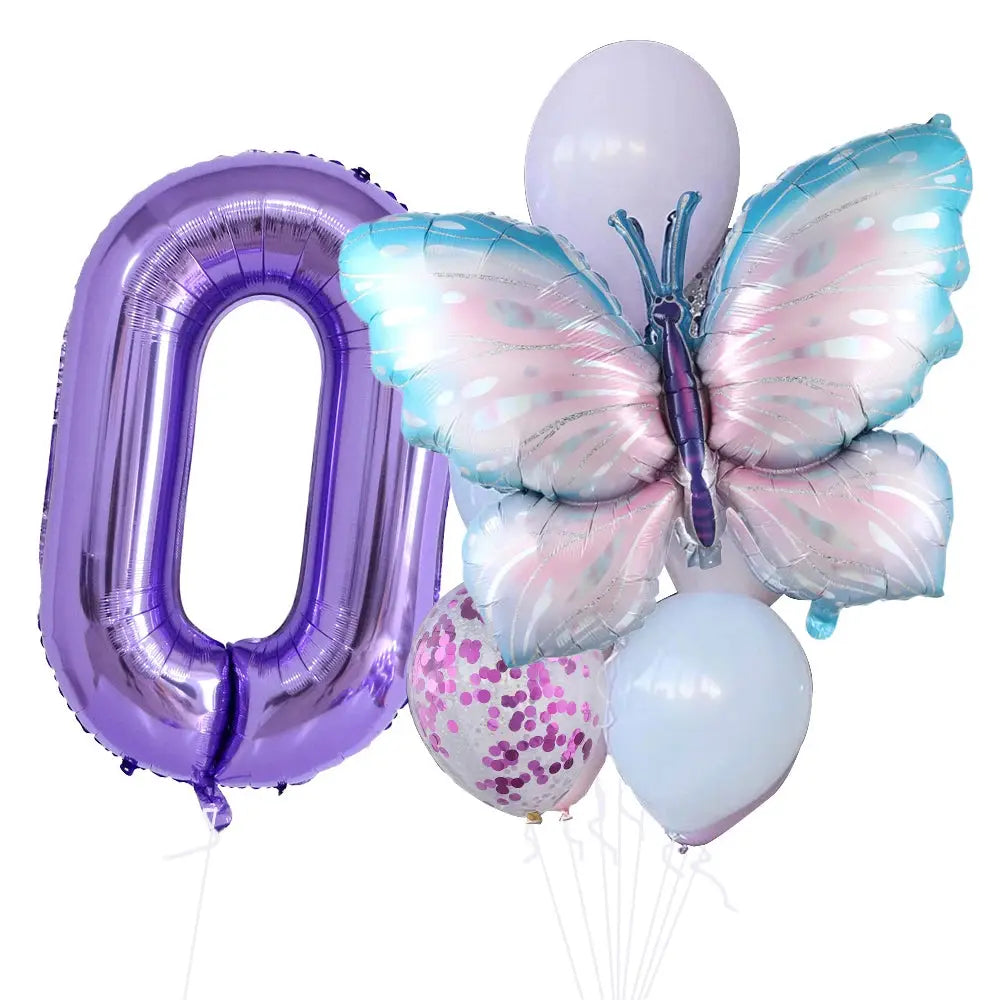 10pcs New Products Gradual Pink Butterfly Foil Balloon 40inch Purple Cream Digital Balloon Baby Shower Birthday Party Decoration - Baby World