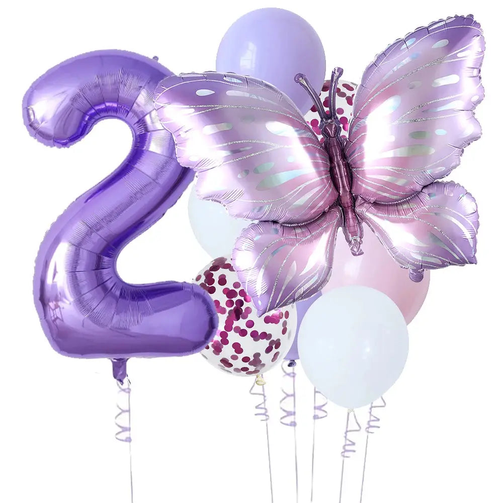 10pcs New Products Gradual Pink Butterfly Foil Balloon 40inch Purple Cream Digital Balloon Baby Shower Birthday Party Decoration - Baby World