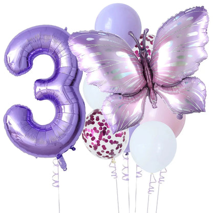 10pcs New Products Gradual Pink Butterfly Foil Balloon 40inch Purple Cream Digital Balloon Baby Shower Birthday Party Decoration - Baby World