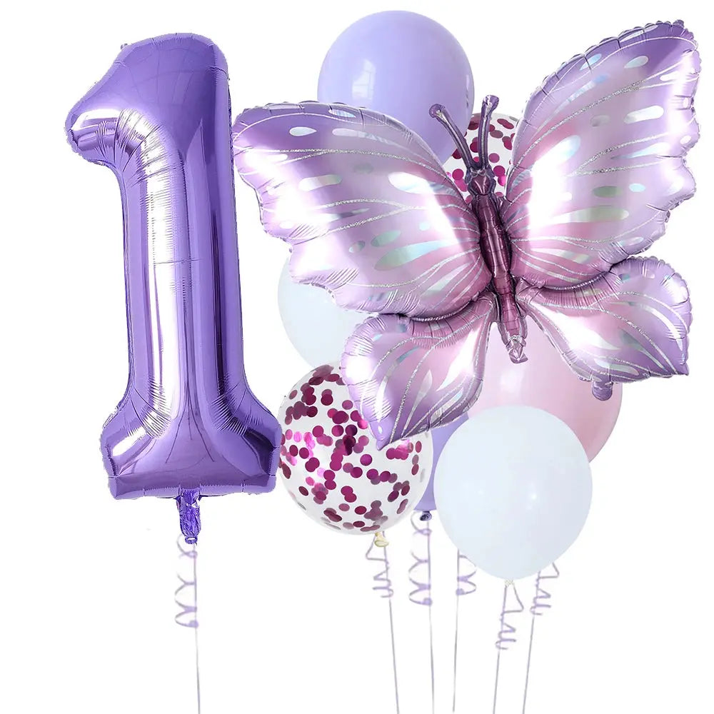 10pcs New Products Gradual Pink Butterfly Foil Balloon 40inch Purple Cream Digital Balloon Baby Shower Birthday Party Decoration - Baby World