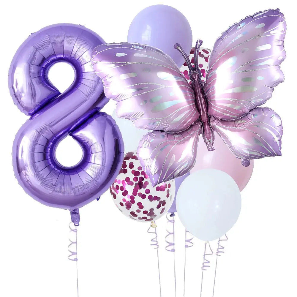 10pcs New Products Gradual Pink Butterfly Foil Balloon 40inch Purple Cream Digital Balloon Baby Shower Birthday Party Decoration - Baby World