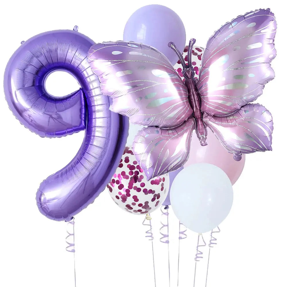 10pcs New Products Gradual Pink Butterfly Foil Balloon 40inch Purple Cream Digital Balloon Baby Shower Birthday Party Decoration - Baby World