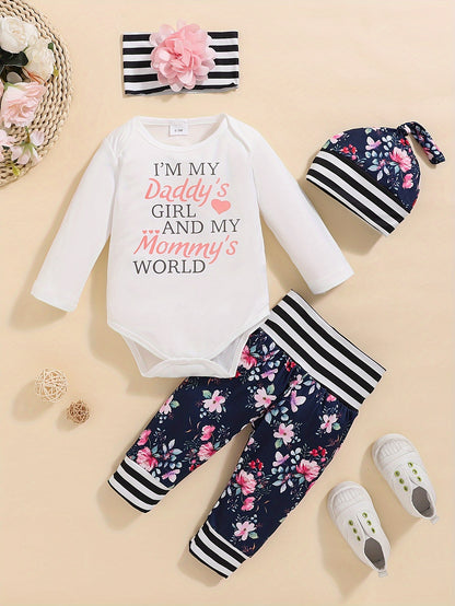 Girls Cute Letter Of Love Print Long Sleeve Bodysuit