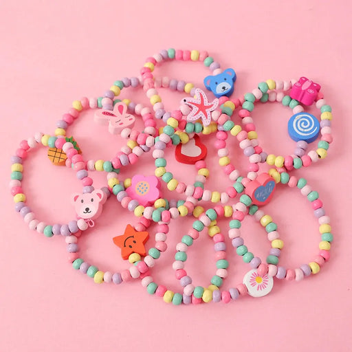 12pcs Cartoon Children Natural Wooden Beads Bracelet for Kids Girl Birthday Party Favors Baby Shower Guest Gifts Pinata Fillers - Baby World