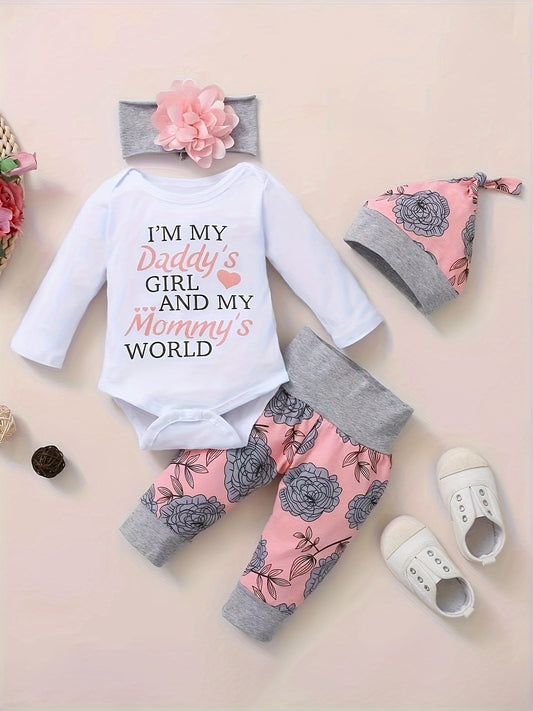 Girls Cute Letter Of Love Print Long Sleeve Bodysuit