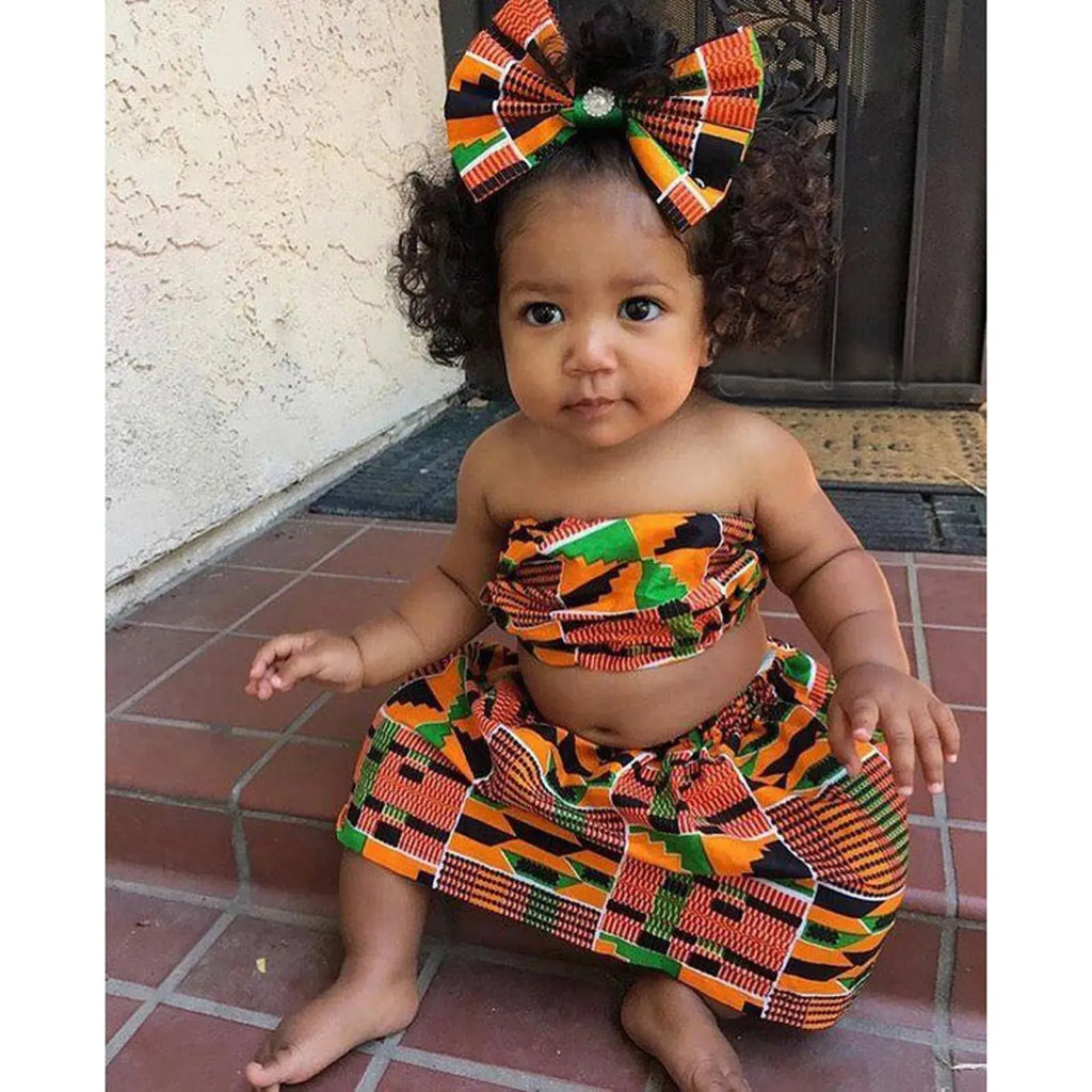 African Style Vest Tops Dashiki Skirts Headband Ankara Outfits Set - Baby World