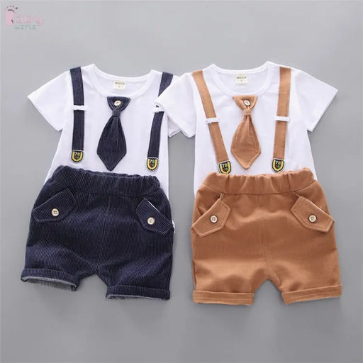 Baby Round Neck Tie Shorts T-shirt Set Baby World