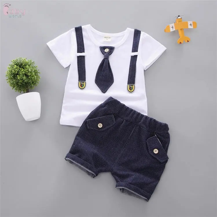 Baby Round Neck Tie Shorts T-shirt Set Baby World