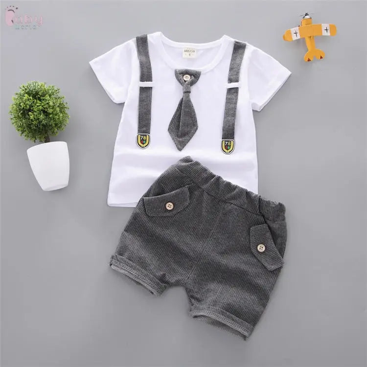 Baby Round Neck Tie Shorts T-shirt Set Baby World