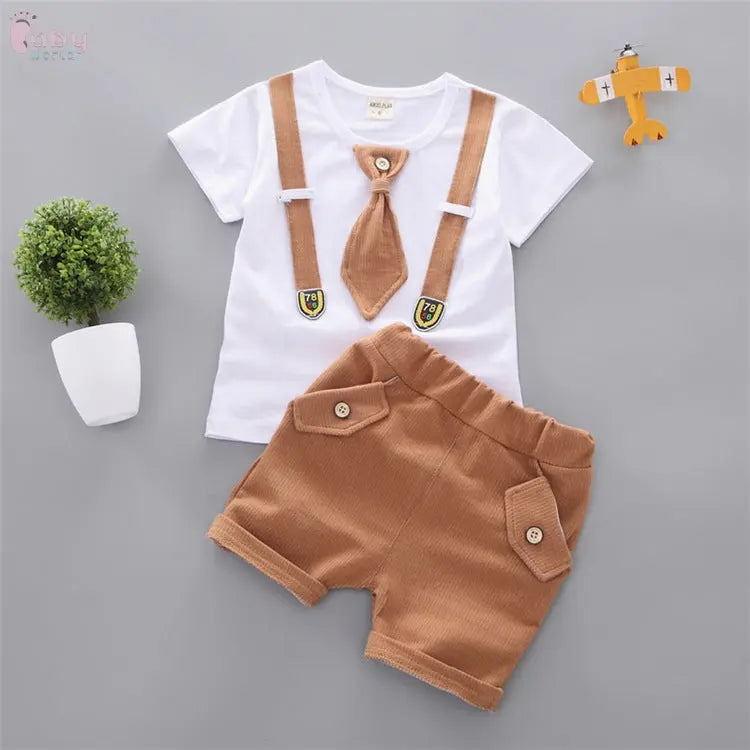 Baby Round Neck Tie Shorts T-shirt Set Baby World